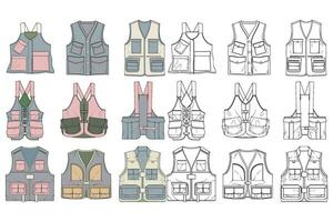 full color vector drawing vest set, vest with sketch style, training template vector vest, vector illustration.