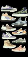 Set of shoes sneaker drawing vector, Sneakers drawn in a sketch style, bundling sneakers trainers template, vector Illustration.