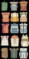 Hand drawn colorfull Vector Set of Backpacks. Cartoon Casual Backpack, cool backpack colorfull. Backpacks Vector illustration.