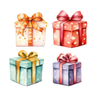 AI Generated Watercolor picture of gift boxes for Christmas and New Year festivals. png