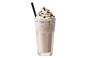 ai généré Milk-shake boisson surmonté avec fouetté crème et sirop sur une transparent Contexte. png