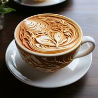 Beautiful latte art in a wide cup of coffee. photo