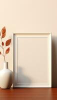 Realistic Beige Frame and Plant Vase on Matte Warm Background AI generated photo