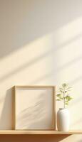 Realistic Beige Frame and Plant Vase on Matte Warm Background AI generated photo