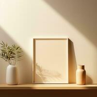 Realistic Beige Frame and Plant Vase on Matte Warm Background AI generated photo