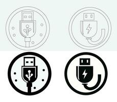 USB cargando enchufe icono conjunto con un blanco antecedentes vector