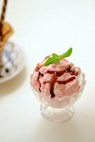 Strawberry ice cream sundae photo