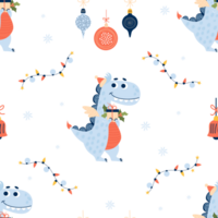 Christmas Seamless pattern. Cute dragon with Christmas ball png