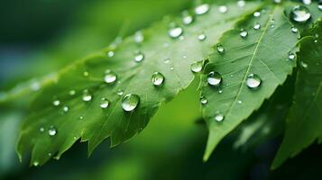 Beautiful water droplets on leaf nature background photo