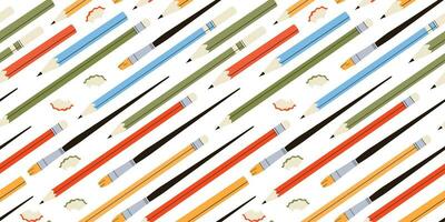 Seamless pattern with various pencils and crayons vector