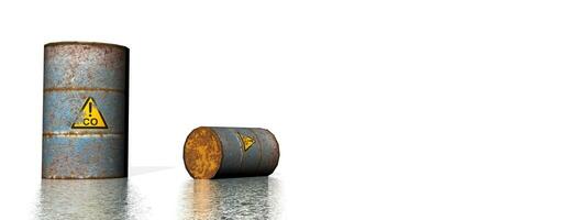 Two rusty carbon monoxide barrels - 3D render photo