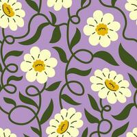 Curly Chamomile Seamless Pattern vector