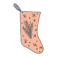 Hand drawn sock for Christmas gifts. Hanging sock doodle. Winter single design element vector