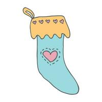 Hand drawn sock for Christmas gifts. Hanging sock doodle. Winter single design element vector