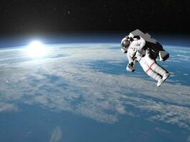 Astronaut or cosmonaut flying upon earth - 3D render photo