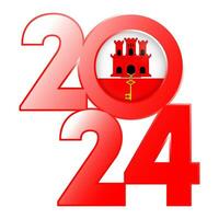 Happy New Year 2024 banner with Gibraltar flag inside. Vector illustration.