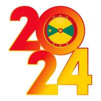 Happy New Year 2024 banner with Grenada flag inside. Vector illustration.