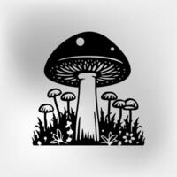 mushrooms in a mushroom forest on a white background vector