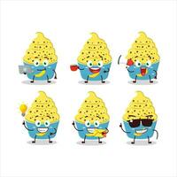 Ice cream banana cup cartoon character with various types of business emoticons vector