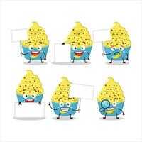 Ice cream banana cup cartoon character bring information board vector