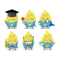 School student of ice cream banana cup cartoon character with various expressions vector