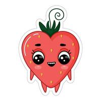 sticker smiling red strawberry emoji vector