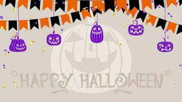 Happy Halloween background with buntings. Festive flags, pendants in the form of a pumpkin vector