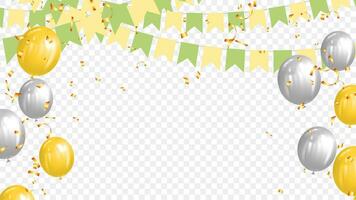 colorful party flags with confetti, ribbons and balloon falling for celebration and birthday. Brazil concept vector