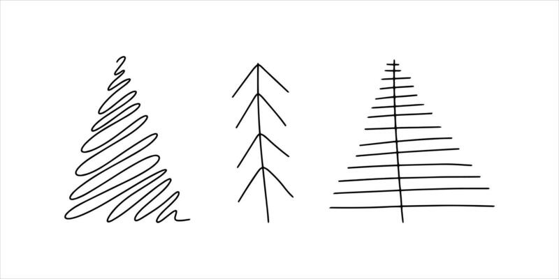 Hand drawn outlines Christmas tree. New Year concept in modern minimalist style for holiday cards. Doodle Vector illustration