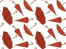Red Umbrella in Different various positions seamless pattern. Open and folded umbrellas. Vector illustration in flat style