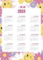 Y2k Vertical calendar for 2024 vector