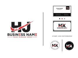 Alphabet Hj Brush Logo Icon, Creative HJ Letter Logo With Business Card vector