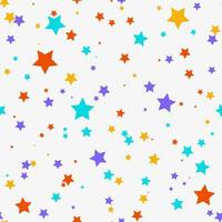 Colorful falling confetti on white background, seamless carnival pattern. Lots of falling colorful confetti in the form of stars. Multicolored confetti carnaval design. vector