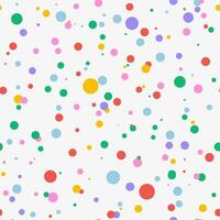 Colorful falling confetti on white background, seamless carnival pattern. Carnival polka Invitation. Falling festive dot background. Multicolored confetti carnaval design. vector