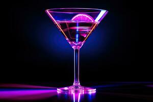 martini vaso con aceituna en un negro antecedentes con iluminar desde el fondo foto