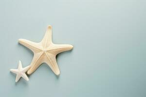 Two starfish are lying on a blue background. AI Generated photo