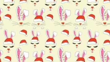 Gesichter von ein süß Weihnachten Kaninchen mit ein Girlande Animation Schleife Hintergrund. Video eben Karikatur Animation Design Element. 4k Video Aufnahmen