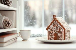 pan de jengibre Navidad pasteles en el formar de casas ai generado foto