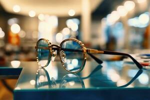 The glasses are on display in the optics store. AI-Generated photo