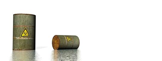 Grey biohazard barrels with logo - 3D render photo