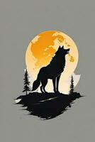 Silhouette of a wolf on the background of the moon. AI Generated. photo
