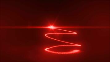 abstrakt röd flygande linje av prickar och lysande partiklar av energisk magisk ljus spiraler i de form av en jul ny år träd video