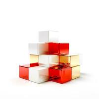 armonioso mezcla de suave rojo oro y blanco colores y elegante 3d formas , 3d hacer foto