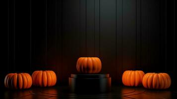 Podium Scene for product display with pumpkin bats spooky Halloween style empty space. Ai generated photo