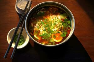 Asian pho bo soup with noodles. AI-Generated photo