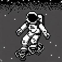 Illustration of an astronaut in pixel art style on a dark background. AI Generated. photo