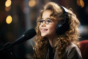 Cute girl with glasses in a vocal lesson. AI-Generated photo