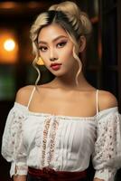 hermosa asiático joven mujer delicado cara ai generativo foto