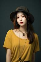 portrait of cute charm young asian wear casual outfit AI Generative photo