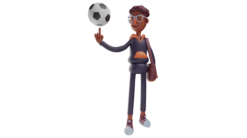 3D illustration. Student 3D Cartoon Character. Student bring ball. A student who likes sports is playing with a ball with one hand. Young athlete about to go to his school. 3D cartoon character png